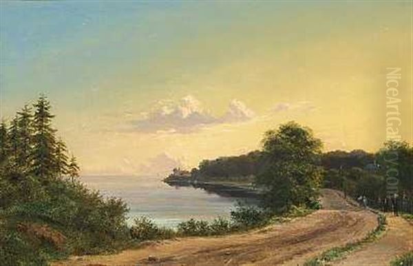 Aftenstemning Ved Klampenborg Kyst Med Spadserende Pa En Vej Oil Painting by Carl Ludwig Ferdinand Messmann