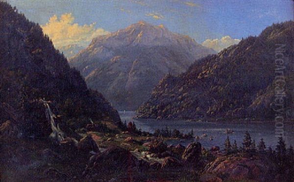 Norskt Fjordlandskap Oil Painting by Carl Ludwig Ferdinand Messmann