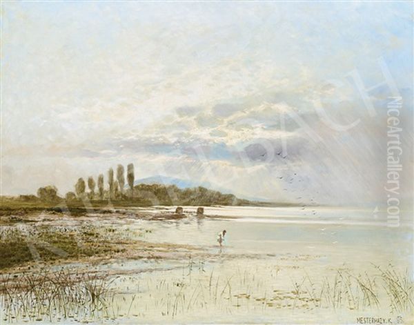 Lights Above Lake Balaton Oil Painting by Kalman Mesterhazy