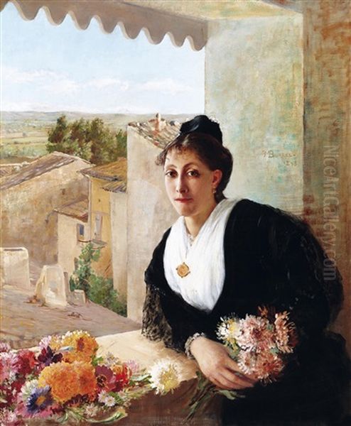 Woman With Flowers In Provence Oil Painting by Felix Mestres Borrel