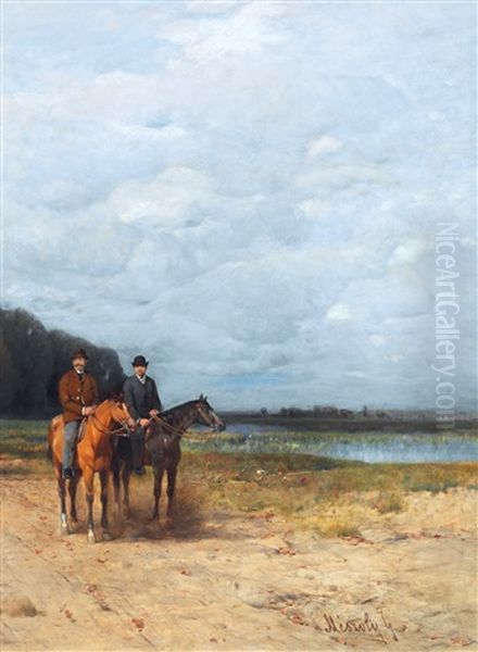 Horseback Riding Oil Painting by Geza Meszoely