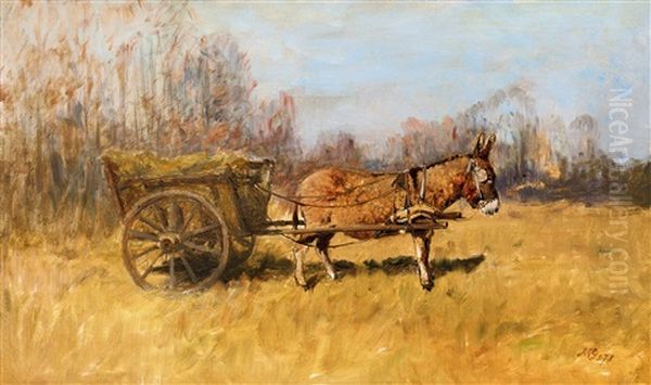 Donkey Carriage Oil Painting by Geza Meszoely