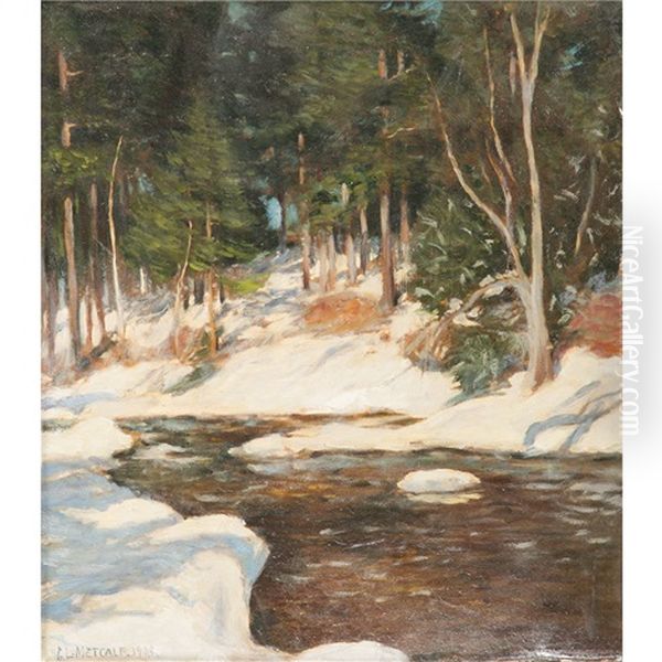 Winter Forest Scene With Stream Oil Painting by Willard Leroy Metcalf