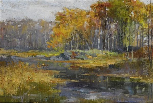 L'etang Normandie Oil Painting by Willard Leroy Metcalf