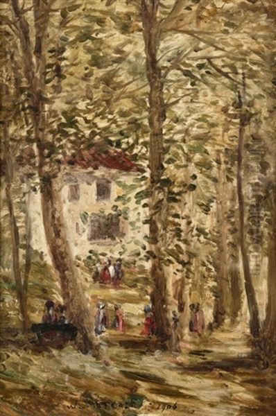 Maison Et Sous-bois Anime Oil Painting by Willard Leroy Metcalf