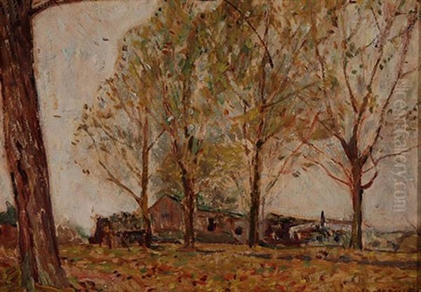 Village In An Autumn Landscape Oil Painting by Willard Leroy Metcalf