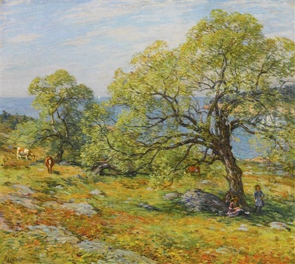 A Seaside Pasture Oil Painting by Willard Leroy Metcalf