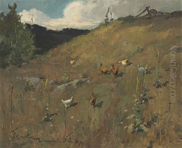 Landscape With Chickens by Willard Leroy Metcalf