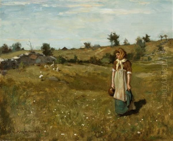 Woman In A Field Oil Painting by Willard Leroy Metcalf