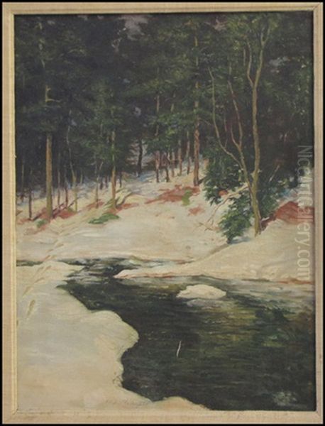 Stream Through Winter Landscape Oil Painting by Willard Leroy Metcalf