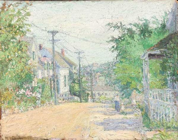 Impressionistic Summer Cityscape - Perhaps Gloucester Oil Painting by Willard Leroy Metcalf