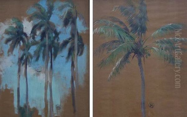 Sketch Of Palm Trees Oil Painting by Willard Leroy Metcalf