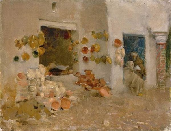 Pottery Shop At Tunis, 1887 Oil Painting by Willard Leroy Metcalf