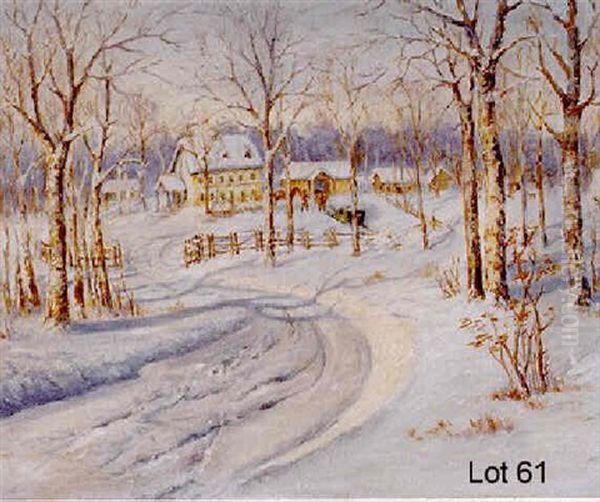 Winter Scene With House And Horses Oil Painting by Willard Leroy Metcalf