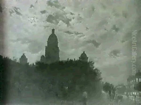 The Moon Has Raised Her Lamp Above-new                      Town Hall And Gardens, Durban, By Moonlight Oil Painting by Cathcart William Methven