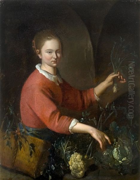 Market Woman With Vegetables Oil Painting by Gabriel Metsu