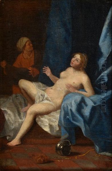 Female Nude In An Interior With Attendant Figure Oil Painting by Gabriel Metsu