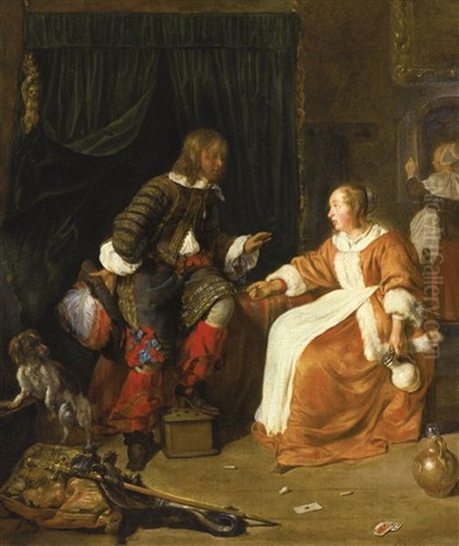 An Officer Paying Court To A Young Woman Oil Painting by Gabriel Metsu