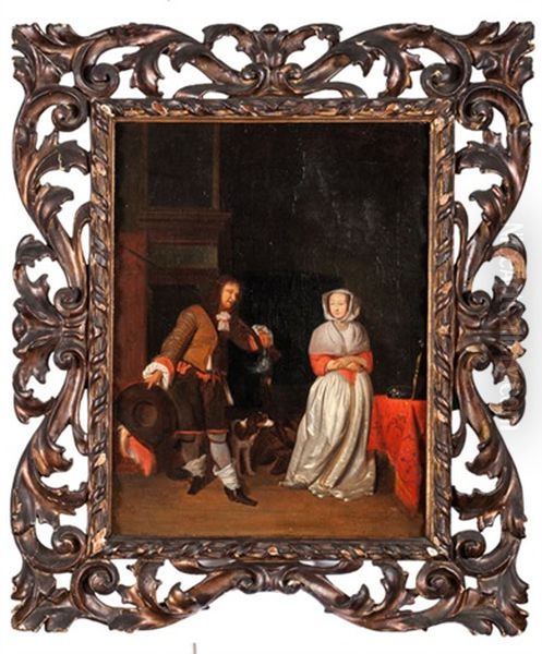 Hunter And A Woman In House Interior Oil Painting by Gabriel Metsu