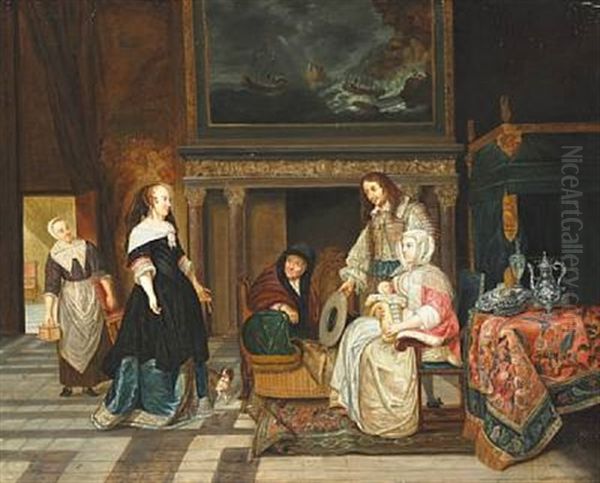 The Visit To The Nursery Oil Painting by Gabriel Metsu