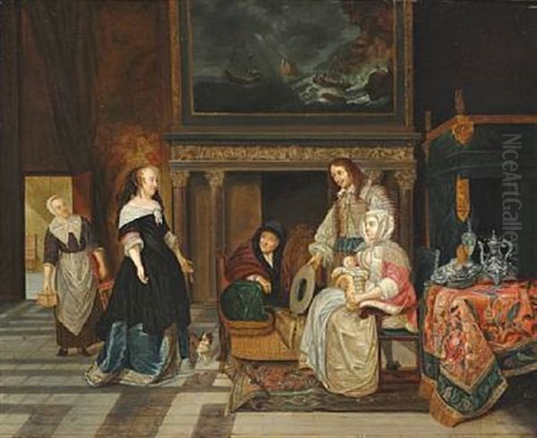 The Visit To The Nursery Oil Painting by Gabriel Metsu