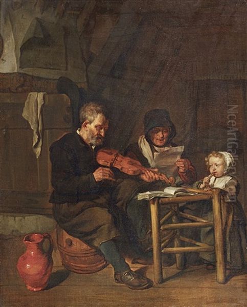 As The Old Sang, So The Young Pipe Oil Painting by Gabriel Metsu