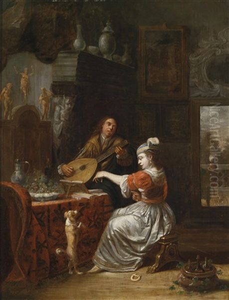 Die Musikalische Liebeserklarung Oil Painting by Gabriel Metsu