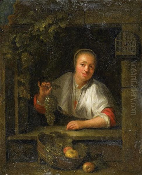 Dame Mit Fruchtekorb In Der Fensternische Oil Painting by Gabriel Metsu