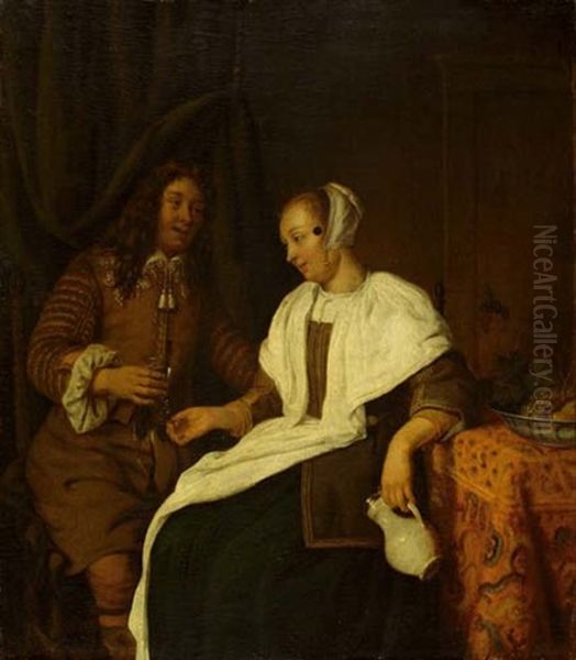 Mann Und Frau In Einem Interieur Oil Painting by Gabriel Metsu