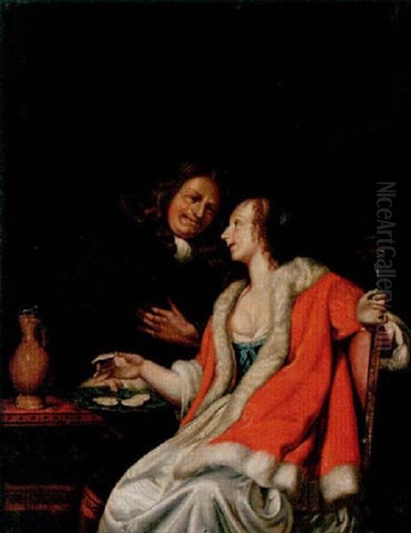 Kurtiserande Man Och Kvinna Oil Painting by Gabriel Metsu