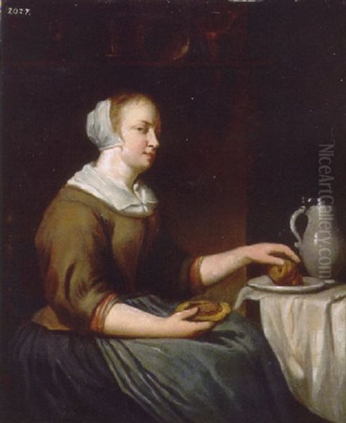 A Woman Seated At A Table Oil Painting by Gabriel Metsu