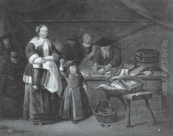 Beim Fischhandler Oil Painting by Gabriel Metsu