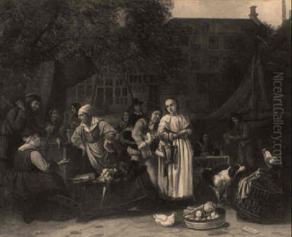 A Vegetable Market Oil Painting by Gabriel Metsu