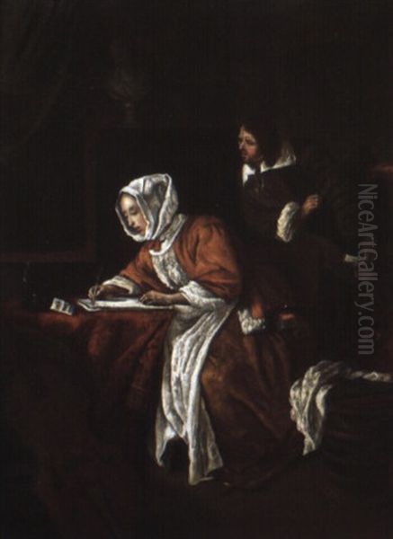 Femme ,crivant Oil Painting by Gabriel Metsu