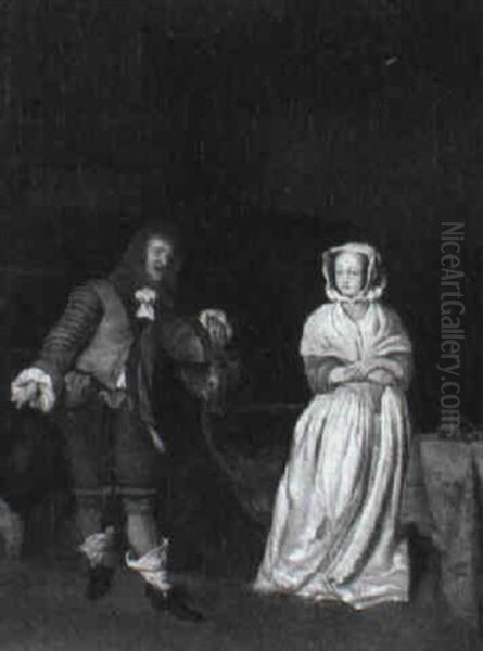 Man Conversing With A Lady Oil Painting by Gabriel Metsu