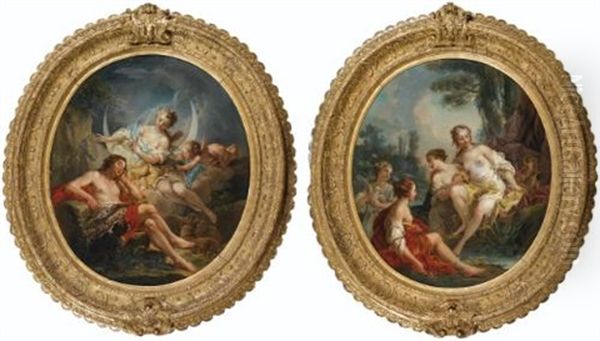 Diane Et Adonis; Venus Au Bain (pair) Oil Painting by Pierre-Charles Le Mettay