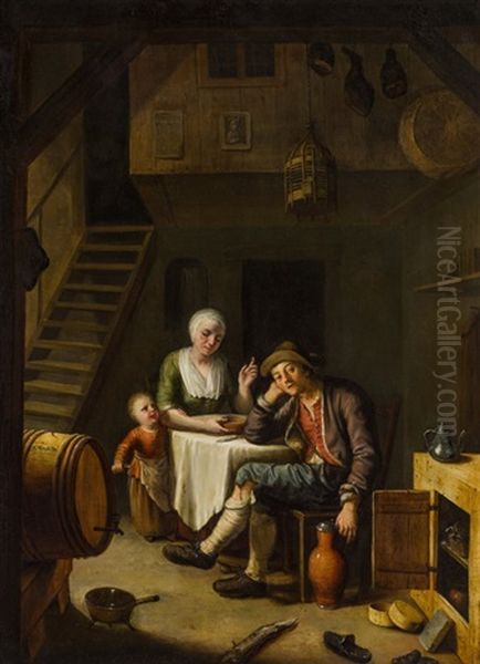 Familie Mit Kind Oil Painting by Johann Jakob Mettenleiter