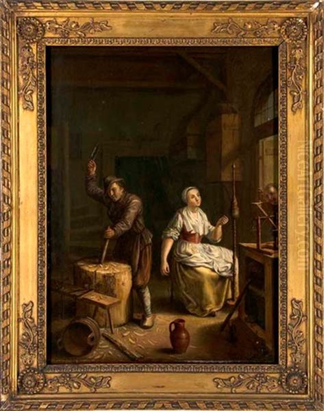 Die Kokette Spinnerin Oil Painting by Johann Jakob Mettenleiter