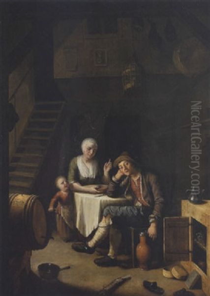 Handwerkerfamilie Bei Der Mahlzeit Oil Painting by Johann Jakob Mettenleiter