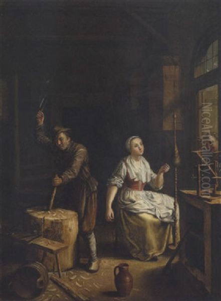 Tagesarbeit Oil Painting by Johann Jakob Mettenleiter