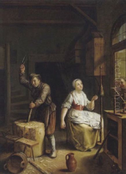 Die Kokette Spinnerin Oil Painting by Johann Jakob Mettenleiter