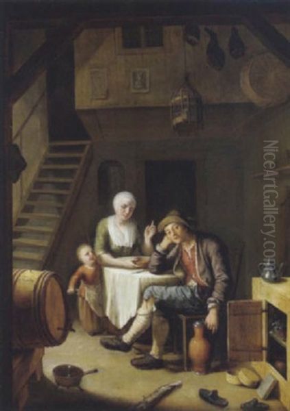 Familie Mit Dem Ungezogenen Kind Oil Painting by Johann Jakob Mettenleiter