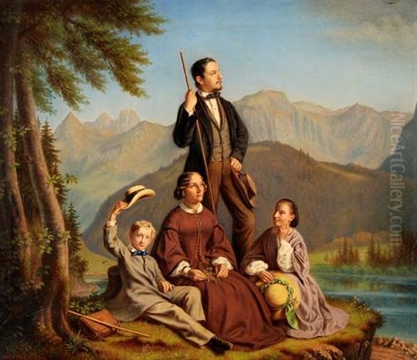 Familie Am Seealpsee Oil Painting by Johannes Mettler