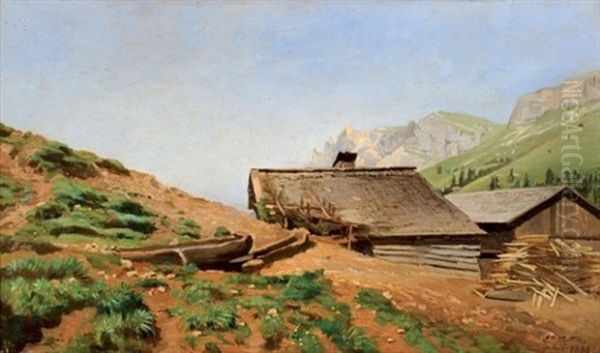 Hameau D'alpage Oil Painting by Edouard-Louis-Auguste Metton