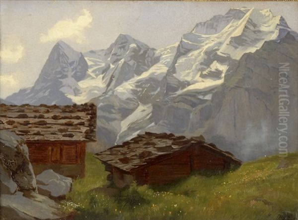 Eiger, Monch Und Jungfrau Von Murren Aus Gesehen Oil Painting by Edouard-Louis-Auguste Metton