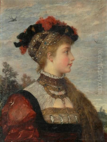 Portrait Of A Noblewoman Oil Painting by Anton Bertzik