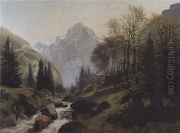 Pic De Tanneverge, Vallee De Sixt Oil Painting by Edouard-Louis-Auguste Metton