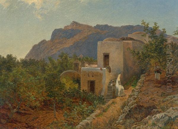 Sommerliche Landschaft Auf Capri Mit Kleinem Bauernhaus Oil Painting by Caesar Metz