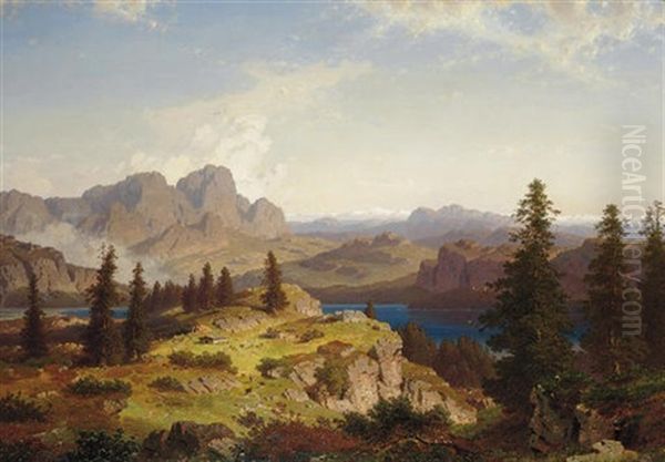 A View In The Dolomites Oil Painting by Caesar Metz