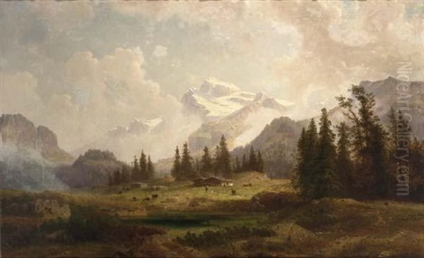 Mountainous Landscape Oil Painting by Caesar Metz